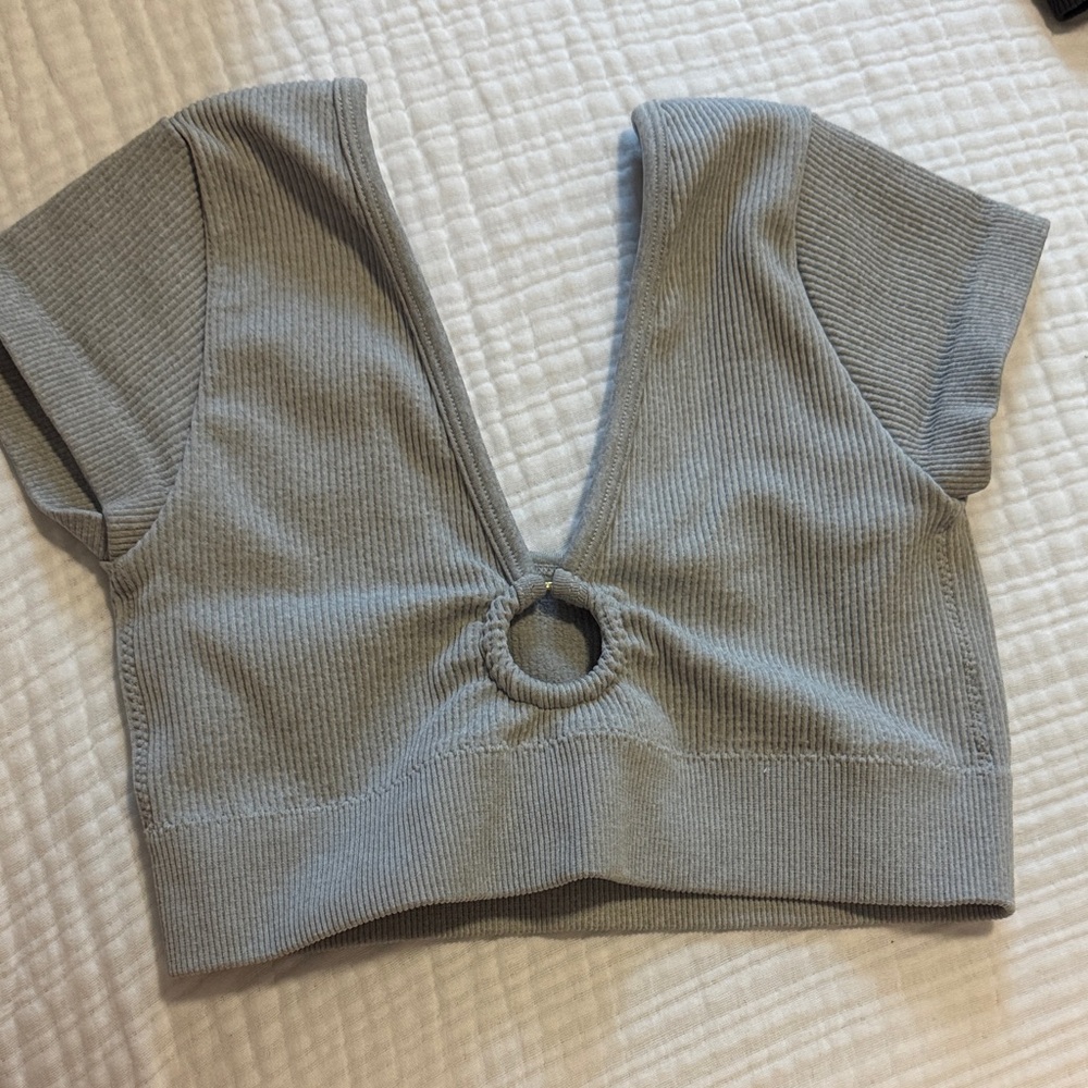 Aerie Gray Ribbed Crop Top